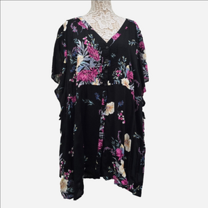 Torrid Black Floral Flutter Babydoll Tunic Blouse Sz 5 NWT